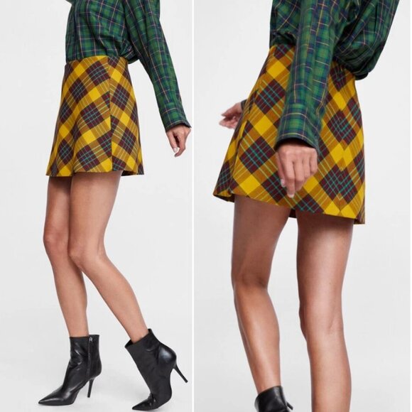 ZARA PLAID MINI SKIRT Y2K AUTUMN COLORS SMALL - Picture 1 of 8